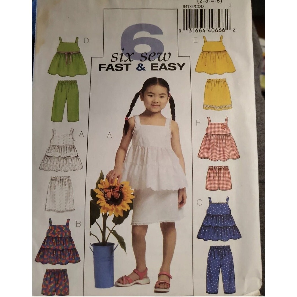 Butterick B4783 Girls Easy Top Skirt Shorts Pants Sewing Pattern Uncut size 2-5
